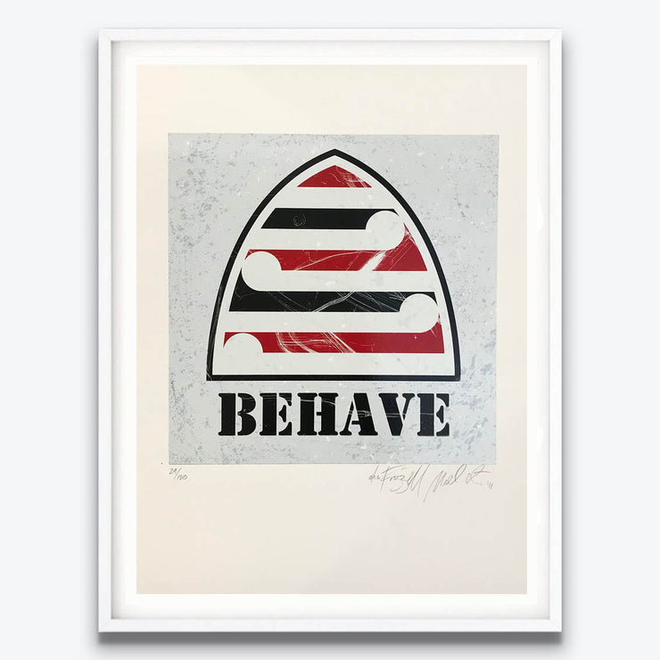 Weston Frizzell Behave Limited Edition Signed Screenprint Print Boyd Dunlop Gallery New Zealand NZ Art Hawkes Bay Napier Hastings Street Framed
