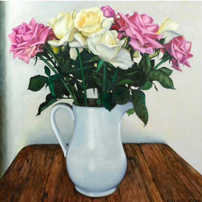 Boyd-Dunlop Gallery Napier Hawkes Bay Hastings Street Dick Frizzell Fine Art Prints Screen Print Editions Limited Advertising illustration painting roses flowers vase still life