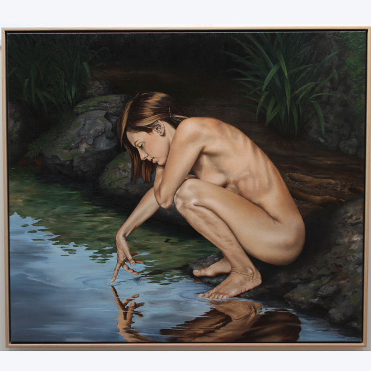 Boyd-Dunlop Gallery Napier Hawkes Bay Peter Miller Oil Painting Portrait Realism Canvas Woman River Pool